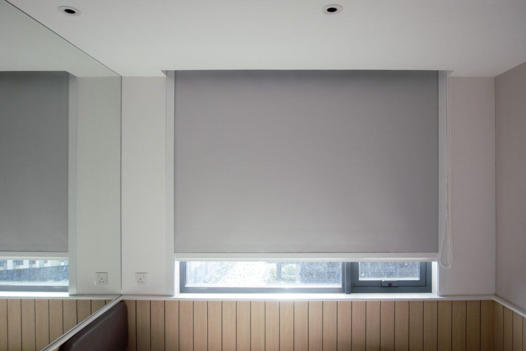 Blackout blinds mostly closed.